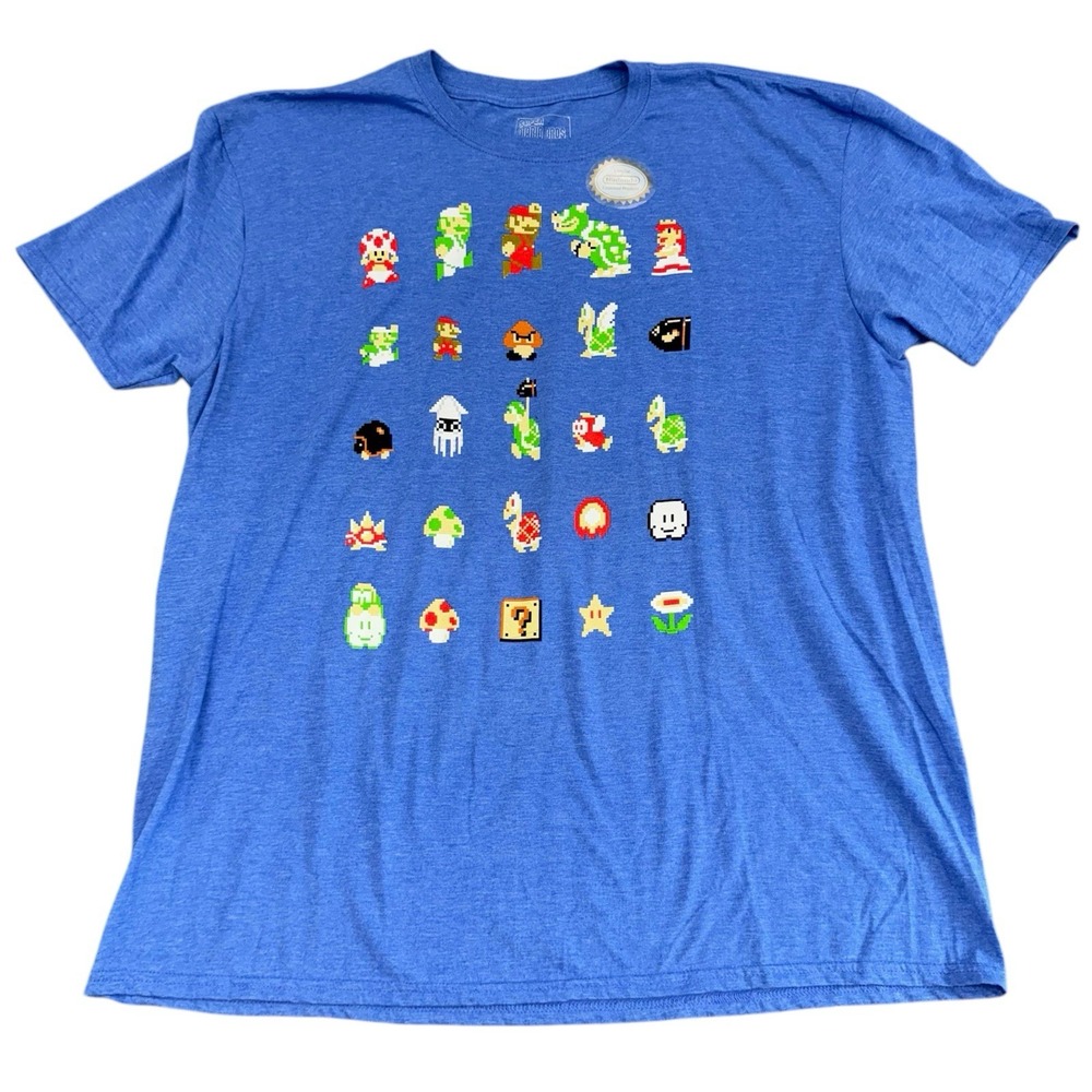NWT Official Nintendo Mario The Players T-shirt Mens 2XL Blue Graphic‎ Kidcore